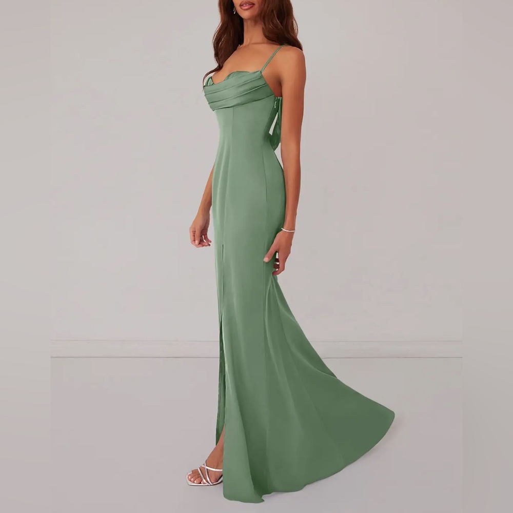 Barbie™ AZAZIE 1005 Matcha Mermaid Corset Stretch Satin Bridesmaid Dress - Picture 7 of 8